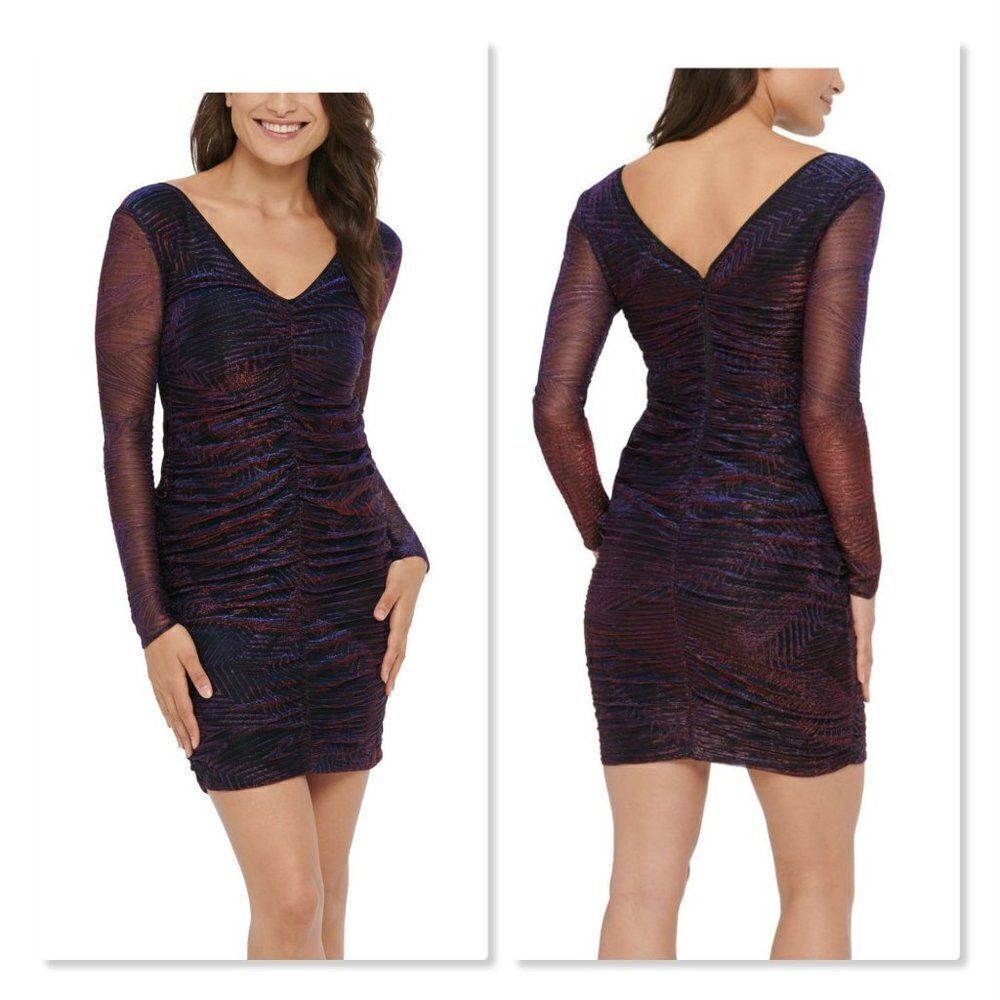 NEW -GUESS Metallic Long Sleeve Bodycon Mini Dress